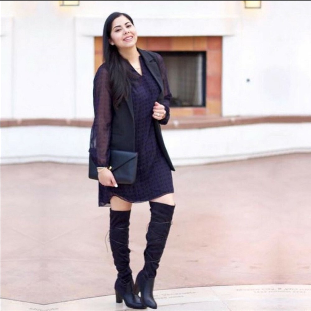 Cabi 3102 black purple Chiffon Long Sleeve dress - Picture 4 of 14